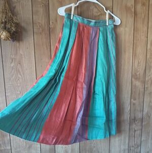 Vintage Linen Blend Bohemian Hippie Style Pleated Skirt Womens size XS